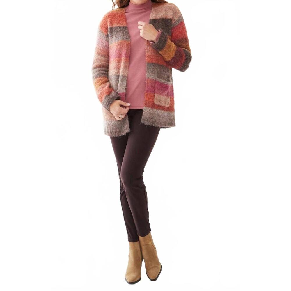 NEW FDJ sheila striped space dye cardigan in brown, pink, burgundy, orange